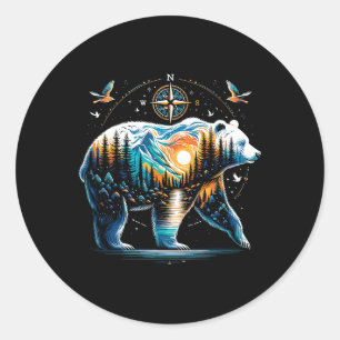Bear Hiking Grizzly Bear Camping Camper Classic Round Sticker