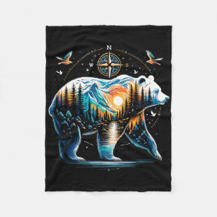 Bear Hiking Grizzly Bear Camping Camper Fleece Blanket