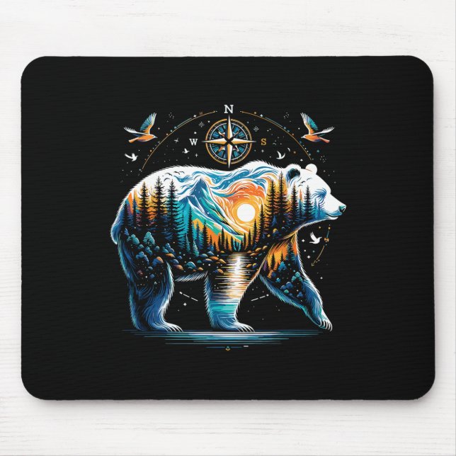 Bear Hiking Grizzly Bear Camping Camper  Mouse Mat (Front)