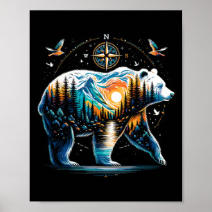 Bear Hiking Grizzly Bear Camping Camper  Poster
