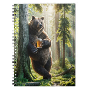 Bear Holding a Beer In Forest Notebook
