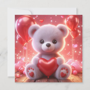  bear holding a heart for Valentine's Day Holiday Card