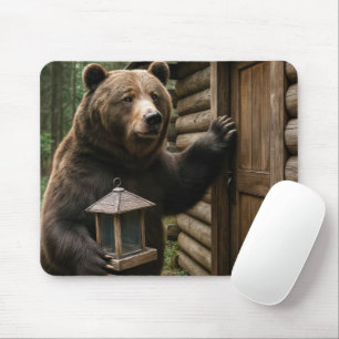 Bear Holding an Empty Bird Feeder Mouse Mat