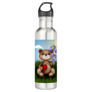 Bear Holding Bouquet Flower-30926 710 Ml Water Bottle