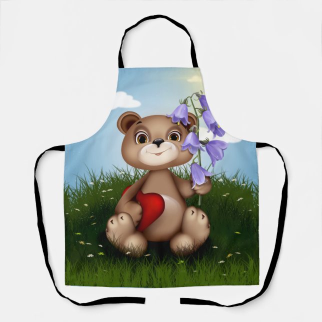 Bear Holding Bouquet Flower-30926 Apron (Front)