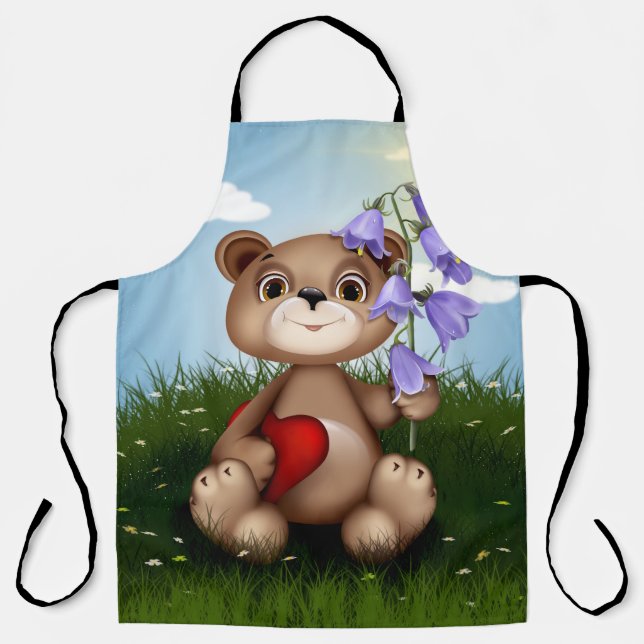 Bear Holding Bouquet Flower-30926 Apron (Front)