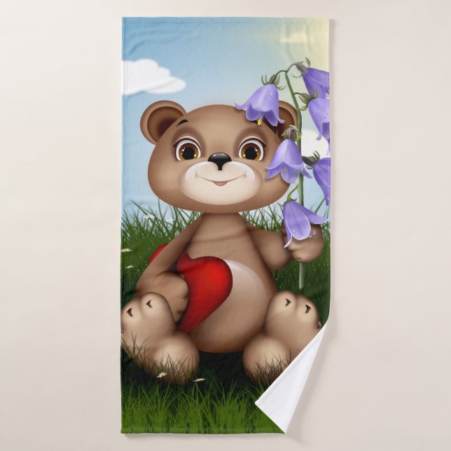 Bear Holding Bouquet Flower-30926 Bath Towel (Bath Towel)