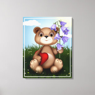 Bear Holding Bouquet Flower-30926 Canvas Print