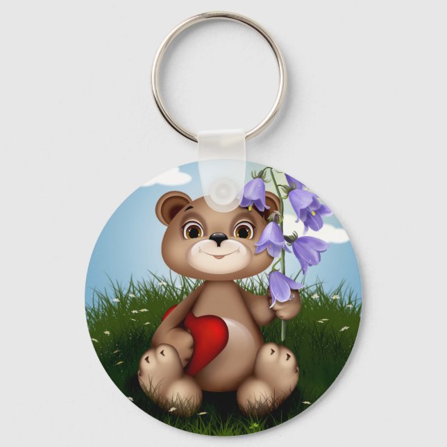 Bear Holding Bouquet Flower-30926 Key Ring (Front)