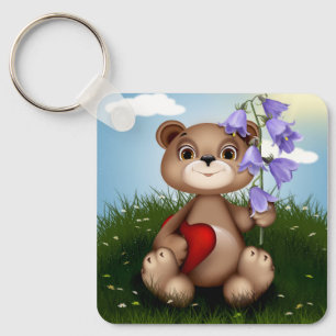 Bear Holding Bouquet Flower-30926 Key Ring