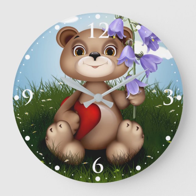 Bear Holding Bouquet Flower-30926 Large Clock (Front)