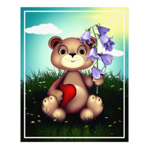 Bear Holding Bouquet Flower-30926 Photo Print