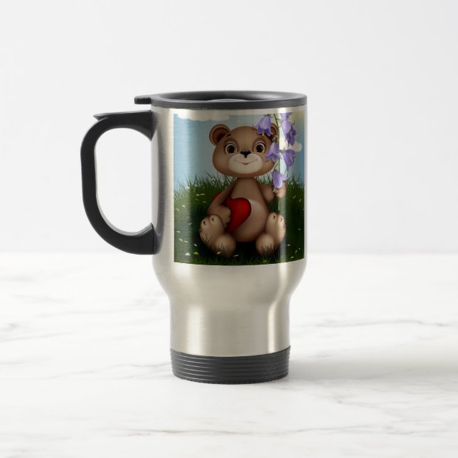Bear Holding Bouquet Flower-30926 Travel Mug (Left)