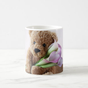 bear holding calla lilies mug cup