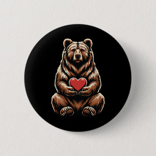Bear Holding Heart Valentine's Day Cute Valentine  6 Cm Round Badge