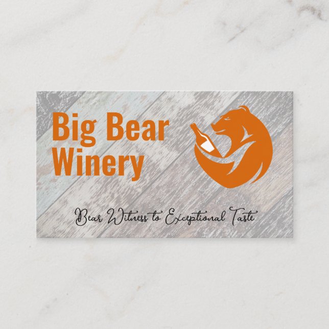 Bear Holding Wine Bottle | Wooden Boards Business Card (Front)