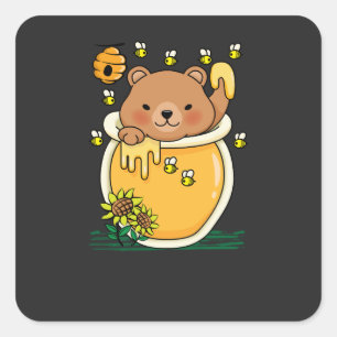 Bear Honey Jar with Bee Square Sticker