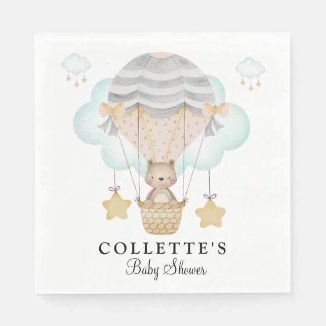 Bear Hot Air Balloon Baby Shower  Napkin (Front)