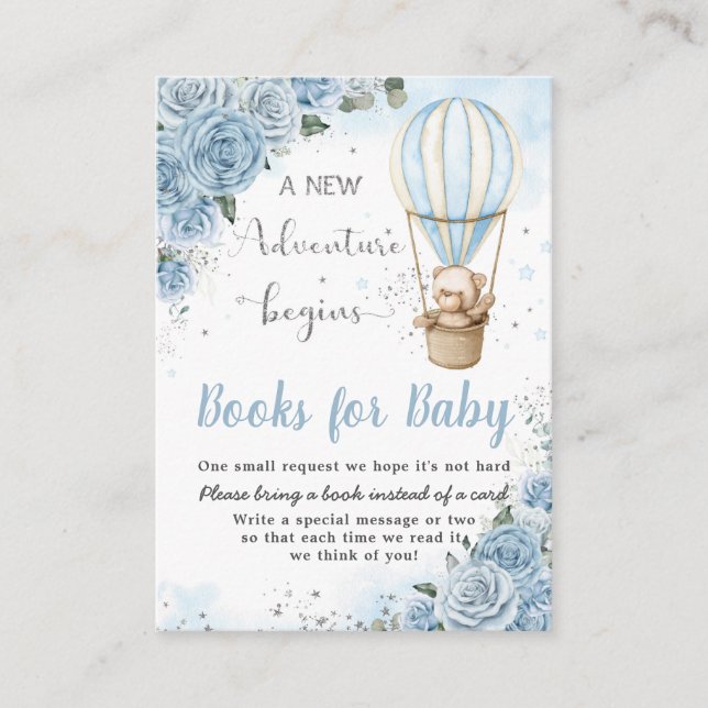 Bear Hot Air Balloon Blue Floral Books for Baby Enclosure Card (Front)