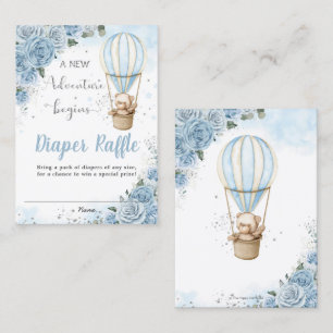 Bear Hot Air Balloon Blue Floral Diaper Raffle  Business Card