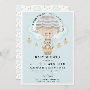 Bear Hot air Balloon Boy Baby Shower Invitation