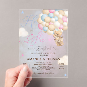 Bear Hot Air Balloon Gender Reveal Acrylic Invitations