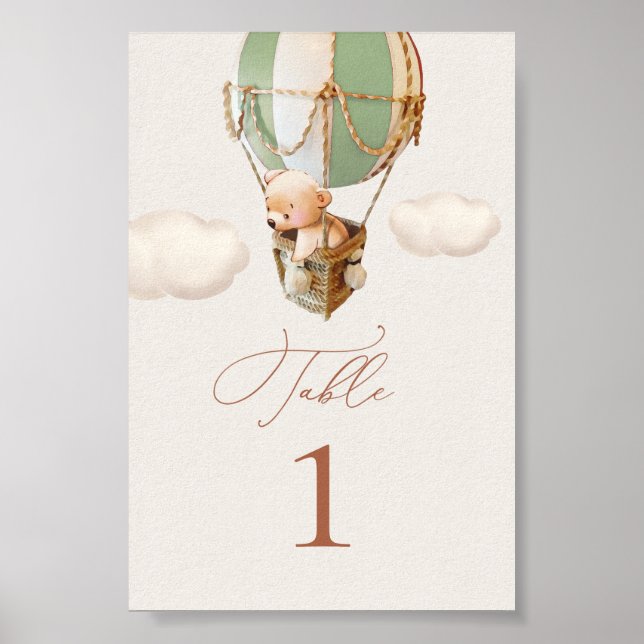 Bear Hot-Air Balloon Table Number Poster (Front)