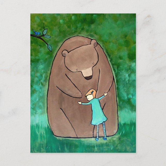 Bear Hug Kids Art Cute Whimsical Green Postcard (Front)
