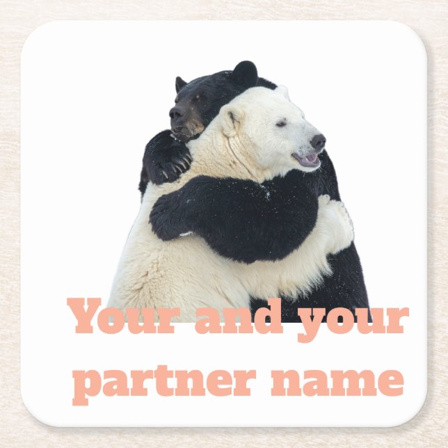 Bear Hug Love (Customisable) Square Paper Coaster (Front)