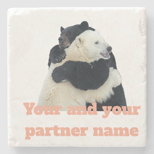 Bear Hug Love (Customisable) Stone Coaster (Front)