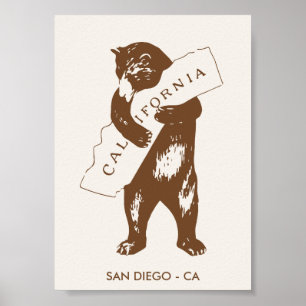 Bear Hugging California Map Custom City Poster