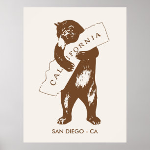 Bear Hugging California Map Custom City Poster