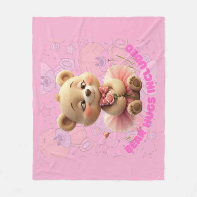 Bear Hugs Included – Sweet Tutu Bear  Fleece Blanket (Front)