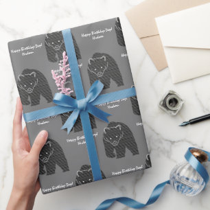 Bear Hunt Birthday Rustic Grey Custom Message  Wrapping Paper