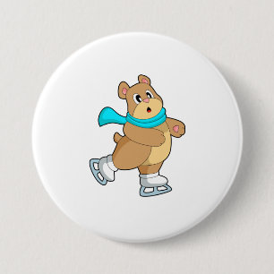 Bear Ice skating Ice skates 7.5 Cm Round Badge