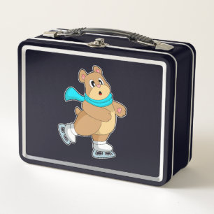 Bear Ice skating Ice skates Metal Lunch Box
