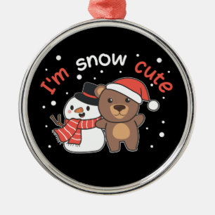 Bear I'm Snow Cute Snowman Snow Pun Ceramic Orname Metal Tree Decoration