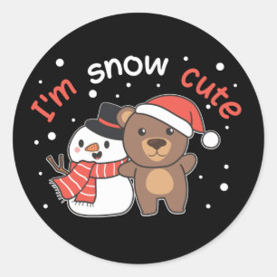 Bear I'm Snow Cute Snowman Snow Pun Classic Round Sticker