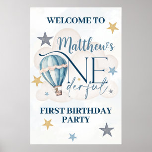 Bear in a Balloon 1st Birthday Welcome Sign