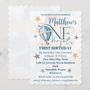 Bear in a Balloon ONEderful 1st Birthday Invites