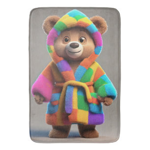 Bear in a colourful robe bath mat