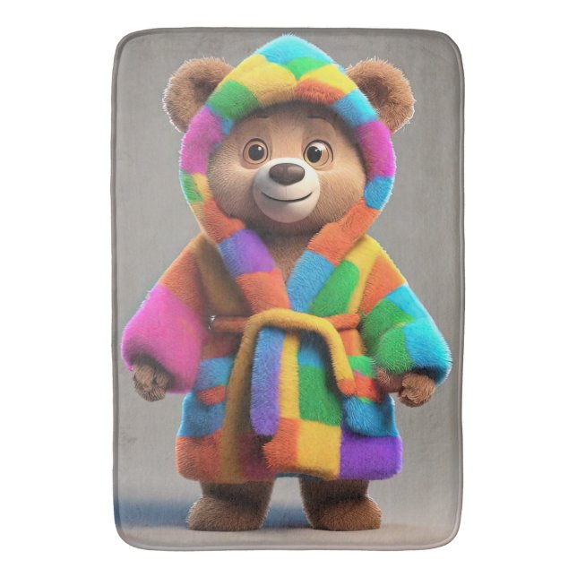 Bear in a colourful robe bath mat (Front Vertical)