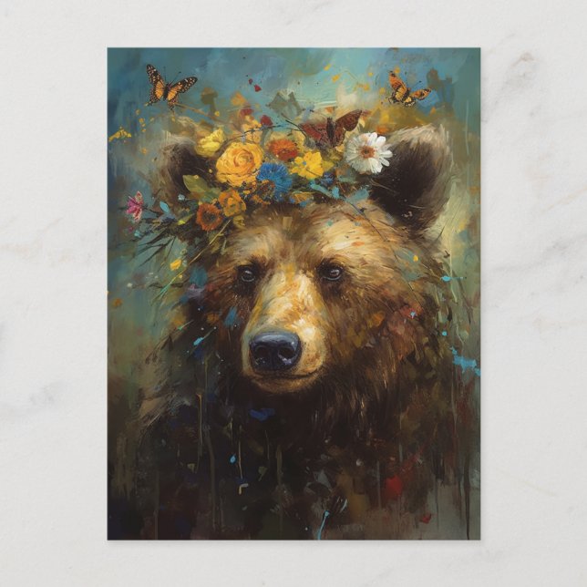 Bear in a Floral Crown Postcard (Front)