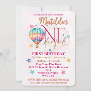 Bear in a Pink Hot Air Balloon Invitations