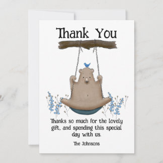 Bear In A Swing Birthday, Personalizable  Thank You Card