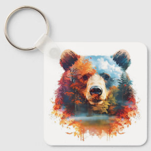 Bear in an Autumn Forest Key Ring
