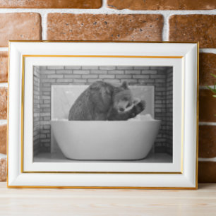 Bear in Bathtub Bubble bath Animal Poster