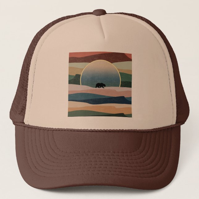 BEAR IN DESERT SUNSET TRUCKER HAT (Front)