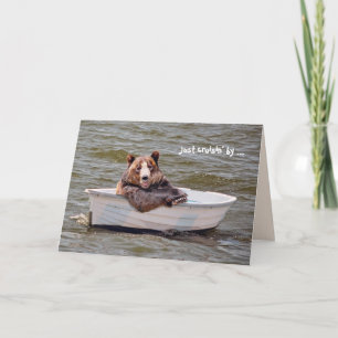 bear in dinghy boat hello card