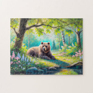Bear in Forest Glade Pastel Chalk Drawing Jigsaw Puzzle